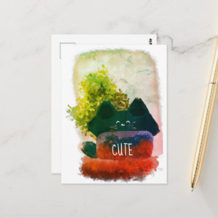 Stylish Cute Cartoon Hidden Fluffy Cat Postcard