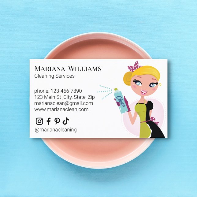 stylish cute cartoon house cleaning services  business card (Creator Uploaded)