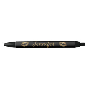 stylish cute chic personalized gold black kiss pen