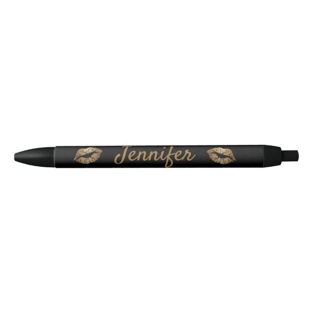 stylish cute chic personalized gold black kiss pen (Front)