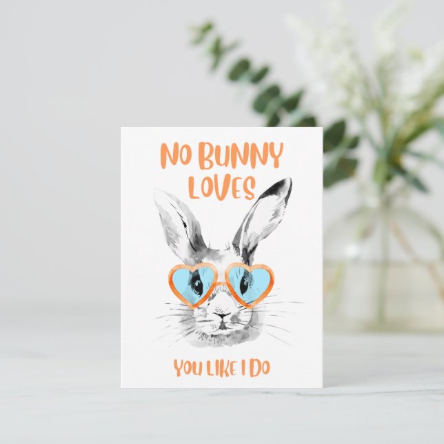 stylish cute funny easter bunny orange grey holiday card (Standing Front)