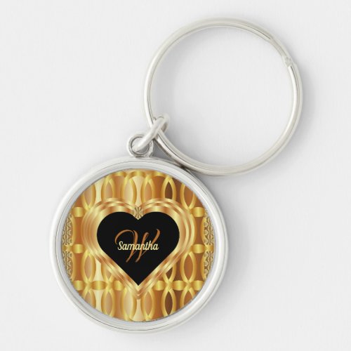 Stylish Cute Gold Geometric Heart Monogrammed Keychain