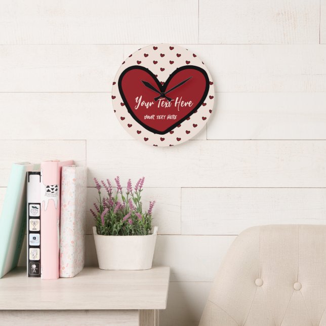 Stylish Cute Heart Pattern Monogram Personalized Large Clock (Reading Room)