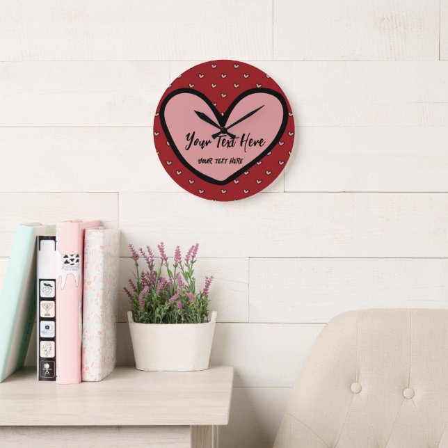 Stylish Cute Heart Pattern Monogram Personalized Large Clock (Reading Room)