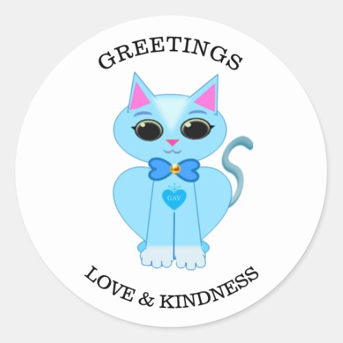 Stylish cute light blue kitty cat classic round st classic round sticker