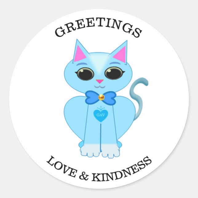 Stylish cute light blue kitty cat classic round st sticker (Front)