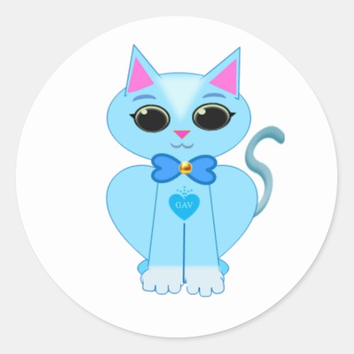 Stylish cute light blue kitty cat classic round sticker