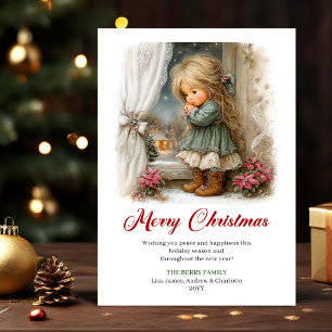 Stylish Cute Little Girl Holiday Scene Greeting Card