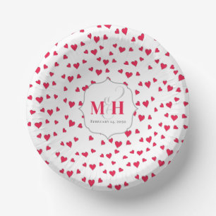 Stylish Cute Monogram Whimsical Simple Hearts Paper Bowls