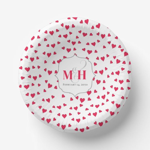 Stylish Cute Monogram Whimsical Simple Hearts  Paper Bowls