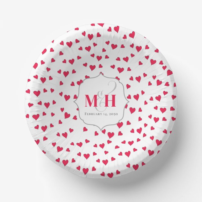 Stylish Cute Monogram Whimsical Simple Hearts  Paper Bowls (Front)