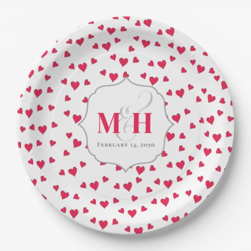 Stylish Cute Monogram Whimsical Simple Hearts   Paper Plates