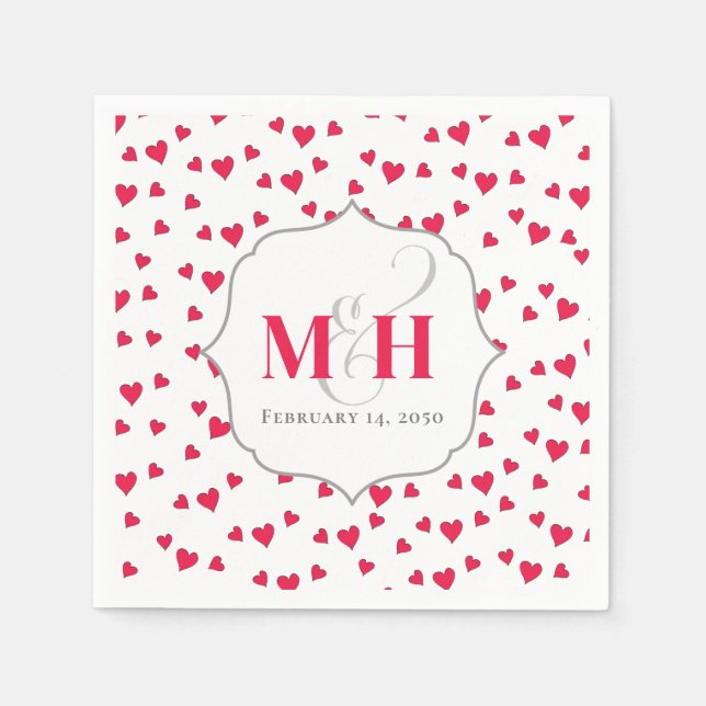 Stylish Cute Monogram Whimsical Trendy Hearts Napkins (Front)