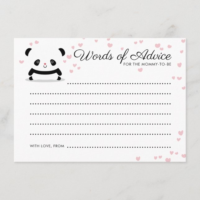 Stylish Cute Panda Bear Baby Advice Card (Front)