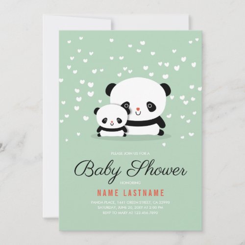 Stylish Cute Panda Bear Baby Shower Invite