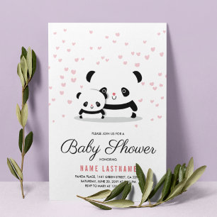 Stylish Cute Panda Bear Girl Baby Shower Invite