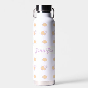 Stylish Cute Pink Sheep With Clouds Pattern Water Bottle