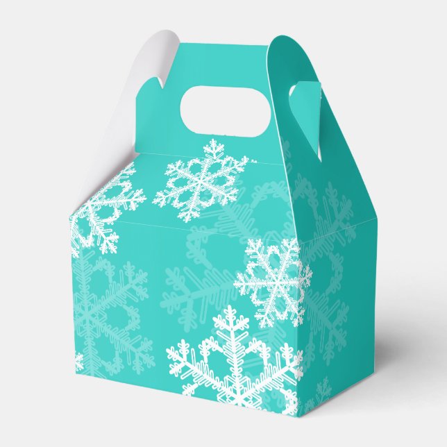 Stylish Cyan Snowflakes Modern Christmas pattern Favor Boxes (Front Side)