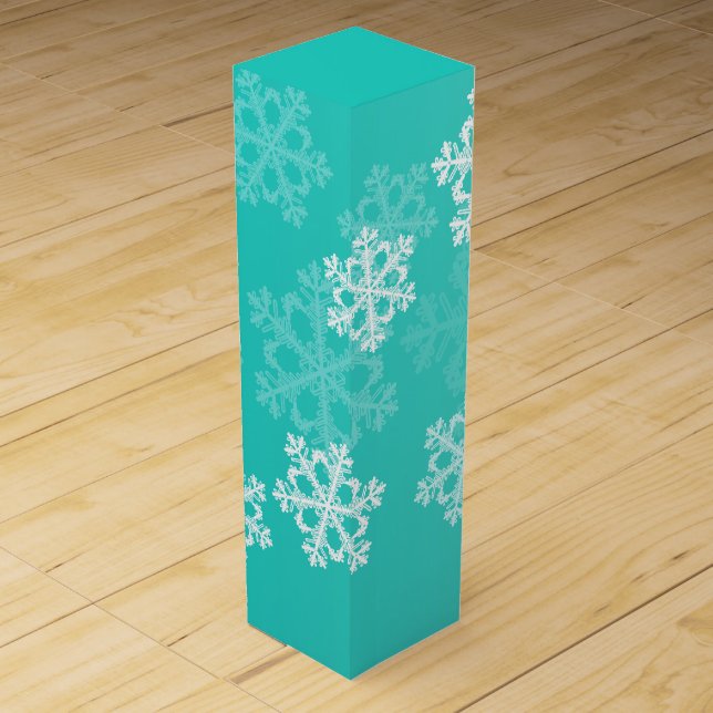 Stylish Cyan Snowflakes Modern Christmas pattern Wine Box (Front)