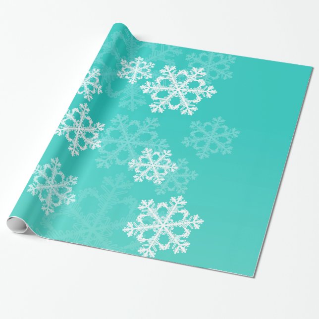 Stylish Cyan Snowflakes Modern Christmas pattern Wrapping Paper (Unrolled)