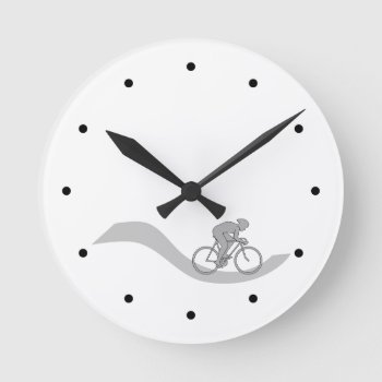 Stylish Cycling Themed Design In Gray. Round Clock by Metarla_Sports at Zazzle