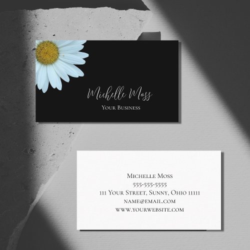 Stylish Daisy Botanical Black White  Business Card