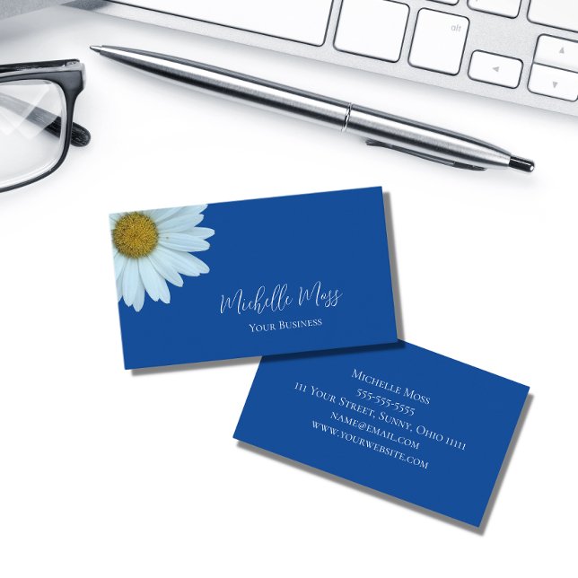 Stylish Daisy Botanical Blue Business Card (Creator Uploaded)