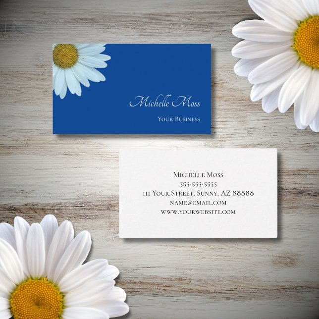 Stylish Daisy Floral Elegant Blue  Business Card (Creator Uploaded)