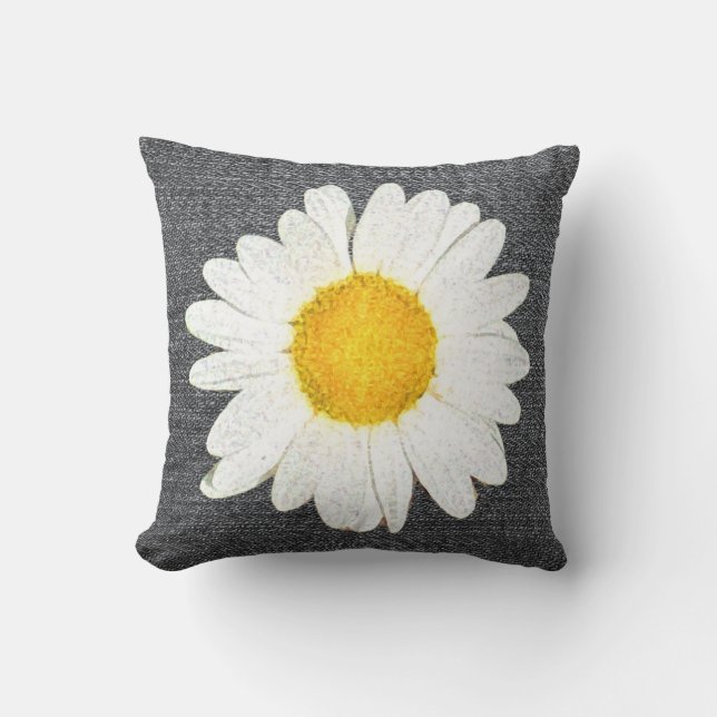 Stylish Daisy in Dark Grey, White and Yellow Throw Pillow (Front)