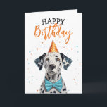 Stylish Dalmatian Dog with Bow Tie Birthday Card<br><div class="desc">A Dalmatian wearing a party hat and bow tie,  perfect for a stylish birthday design.</div>