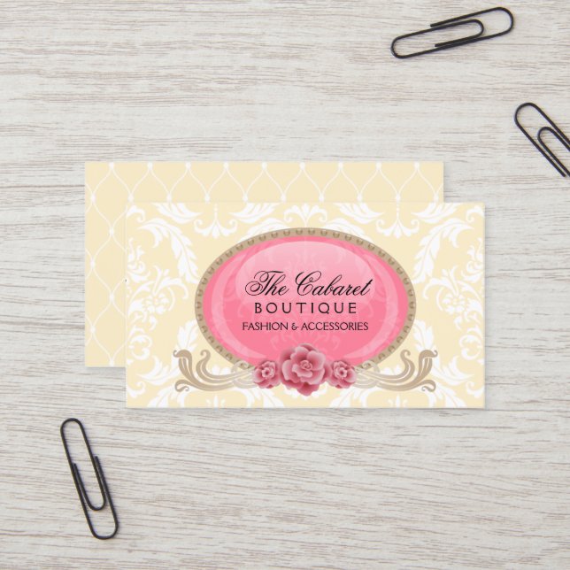 Stylish Damask and Floral Business Card (Front/Back In Situ)
