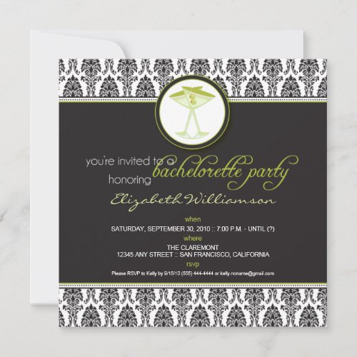 Stylish Damask Bachelorette Invite (lime)