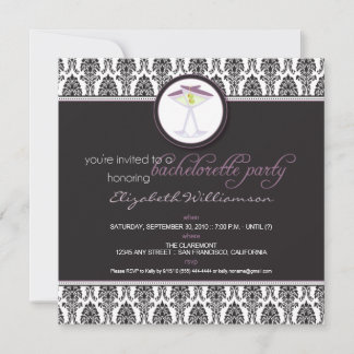 Stylish Damask Bachelorette Invite (purple)