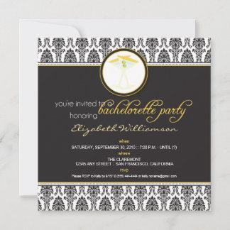 Stylish Damask Bachelorette Invite (yellow)