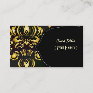 Stylish damask, black+gold business card
