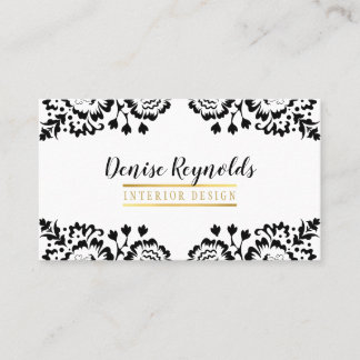 STYLISH DAMASK elegant lace gold black white Business Card