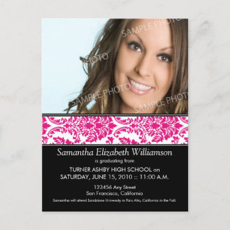 Stylish Damask Graduation Announcement (pink)