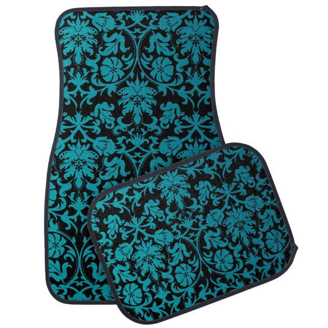 Stylish Damask in Turquoise Blue | DIY Background Car Mat (Set)