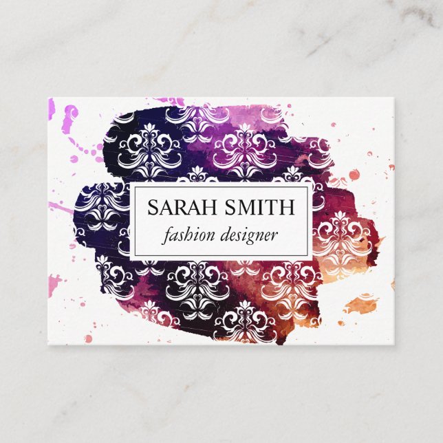 Stylish Damask Pattern Expressive Business Card (Front)