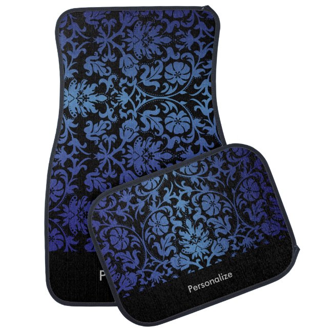 Stylish Damask Print in Dark Blue Sapphire Car Mat (Set)