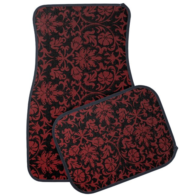 Stylish Damask Print in Maroon Red Car Mat (Set)
