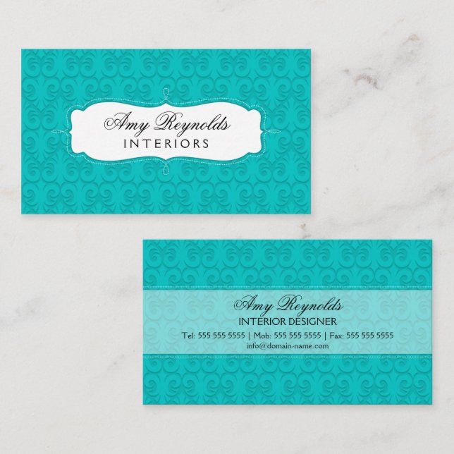 Stylish Damask Turquoise Business Card (Front/Back)