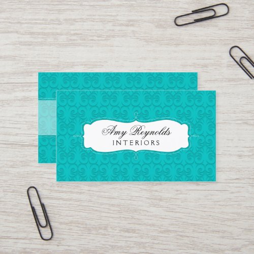 Stylish Damask Turquoise Business Cards