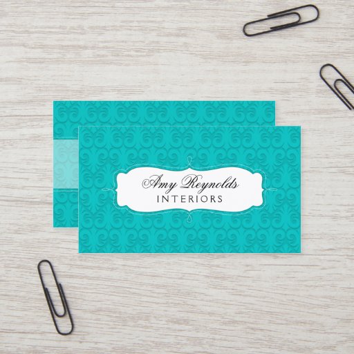 Customizable Stylish Damask Turquoise Business Cards