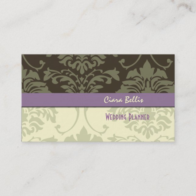 Stylish damask, wedding planners business cards (Front)