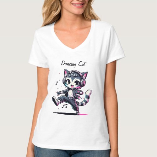 Stylish Dancing Cat Cartoon Customizable T_Shirt
