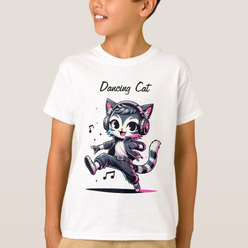 Stylish Dancing Cat _ Cartoon Customizable T_Shirt