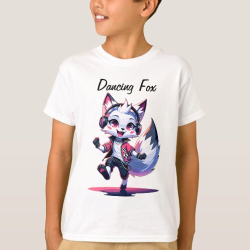 Stylish Dancing Fox Cartoon Customizable T_Shirt