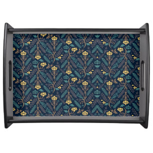 Stylish Dark Blue Fabric Pattern with Floral Serving Tray