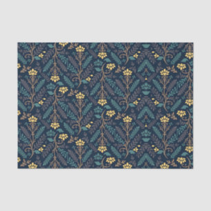 Stylish Dark Blue Fabric Pattern with Floral Tissue Paper